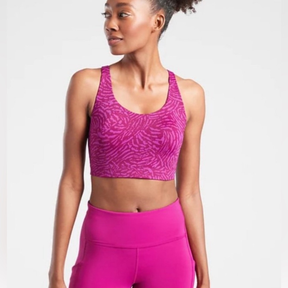 Athleta Advance Printed Bra Fiji Magnolia Purple Pink Size 34DD